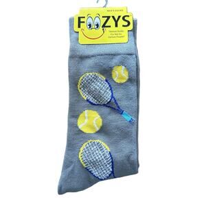 NWT Foozys Grey Crew Tennis Theme Socks Men's One Size
